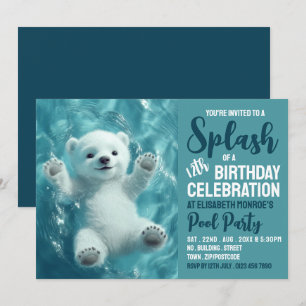Invitación El Oso Polar Splashing, el Cumpleaños del Fiesta d