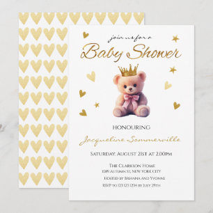 Invitación El Oso Rosa Crown Gold Crown Baby Shower Es un Chi