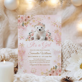 Invitación El oso rosa de invierno es un Baby Shower Chica