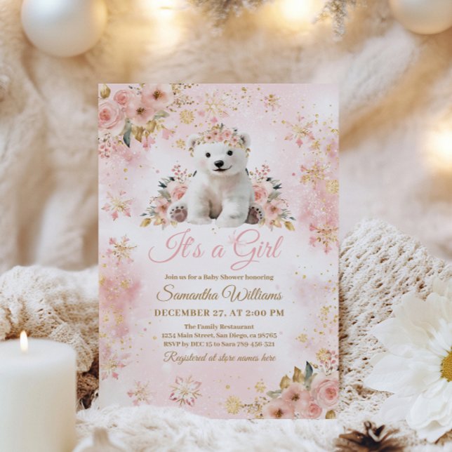 Invitación El oso rosa de invierno es un Baby Shower Chica (Subido por el creador)