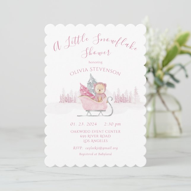 Invitación El oso rosa un poco de Baby Shower con copas de ni (Anverso de pie)