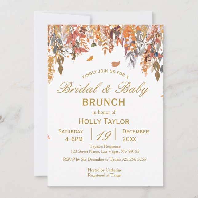 Invitación El otoño combinó Baby Shower y Bridal Shower (Anverso)