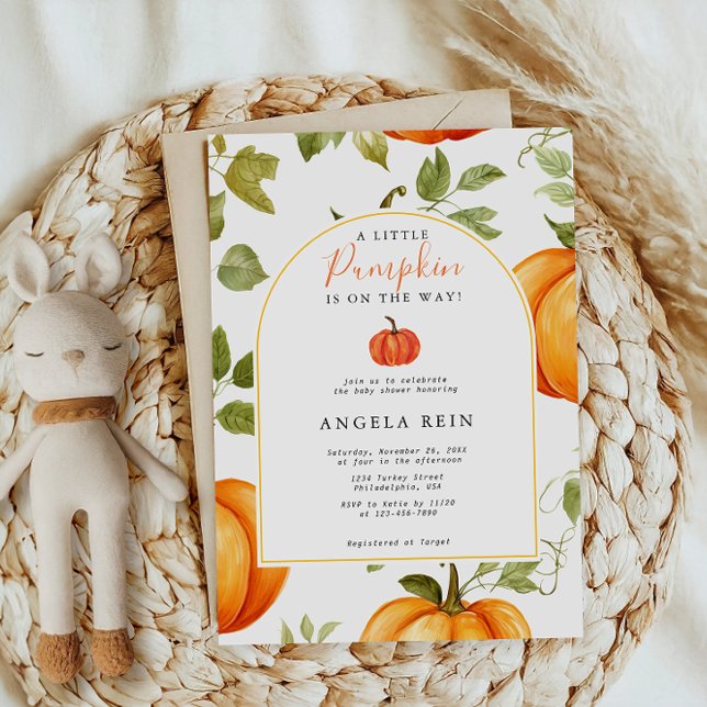 Invitación El otoño de una calabaza mínima deja Baby Shower (Subido por el creador)