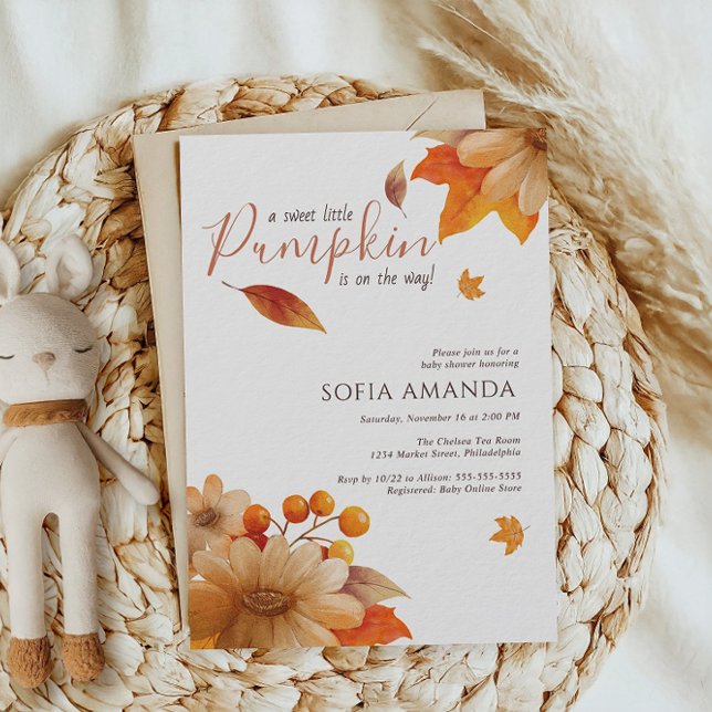 Invitación El otoño de una calabaza mínima deja Baby Shower (Subido por el creador)