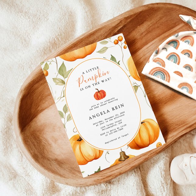 Invitación El otoño de una calabaza mínima deja Baby Shower (Subido por el creador)