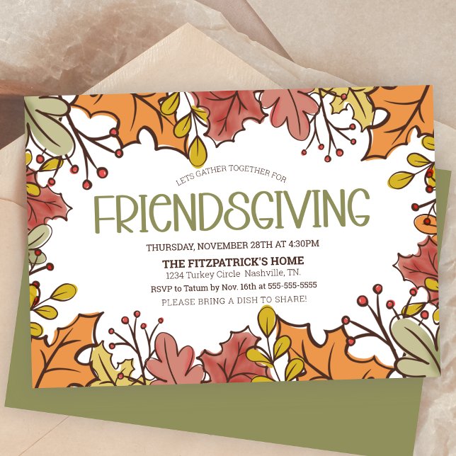 Invitación El otoño deja a la cena de Friendscome (Autumn Leaves Friendsgiving Dinner Invitation)
