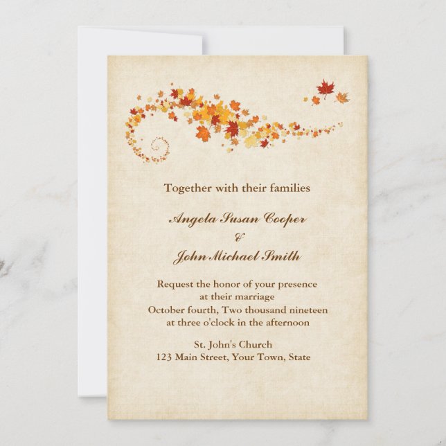 Invitación El otoño deja al Boda (Anverso)