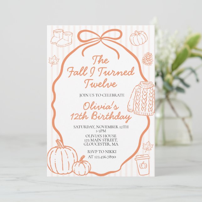 Invitación El Otoño En Que Cumplí Doce 12º Cumpleaños (Anverso de pie)