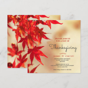 Invitación El otoño rojo de Acción de Gracias deja la plantil