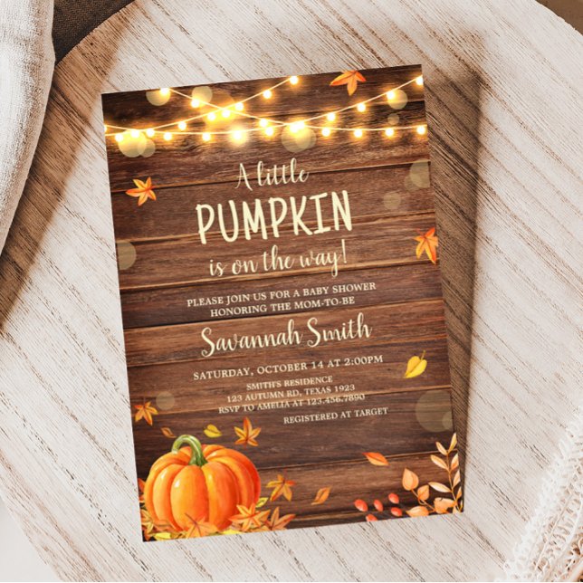 Invitación El otoño ruso deja a la calabaza Baby Shower (Rustic Fall Pumpkin Baby Shower Invitation)