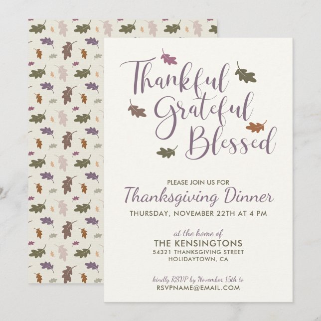 Invitación El otoño ruso deja la cena de Acción de Gracias (Anverso / Reverso)
