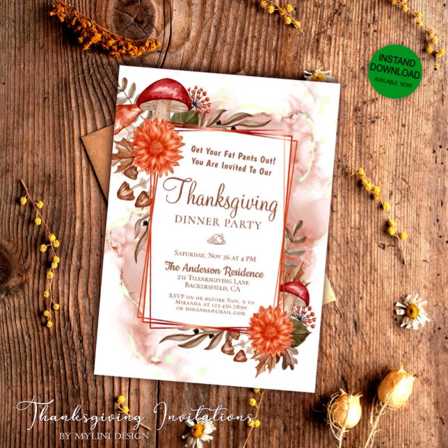 Invitación El otoño rústico de flores deja la cena de Acción  (Subido por el creador)