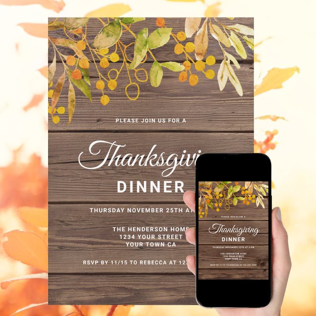 Invitación El otoño rústico deja la cena de Acción de Gracias (Subido por el creador)