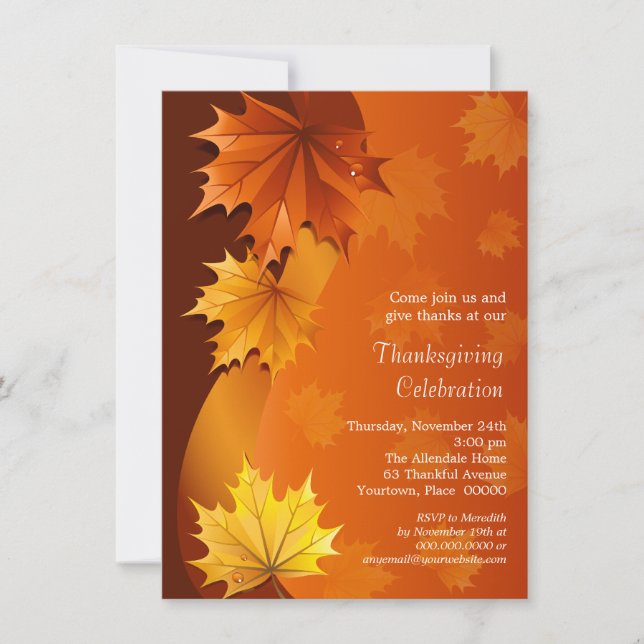 Invitación El otoño sacude al Fiesta de la cena de Acción de  (Anverso)