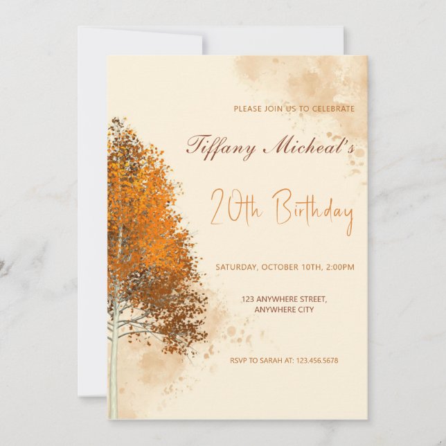 Invitación El otoño sale de la fiesta de cumpleaños otoño (Anverso)