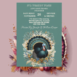 Invitación El otoño verde floral del Día de Acción de Gracias
