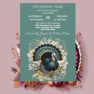 Invitación El otoño verde floral del Día de Acción de Gracias