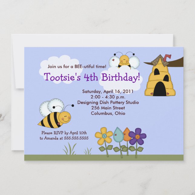 Invitación El país manosea abejas que el cumpleaños de la (Anverso)