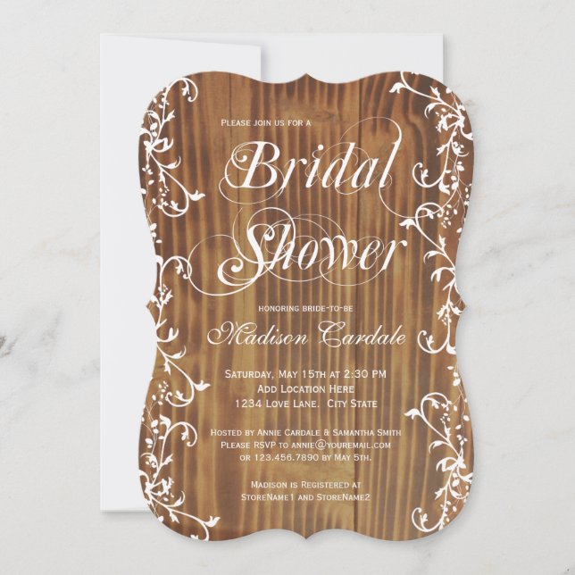 Invitación El país nade una ducha nupcial de madera rusa invi (Anverso)