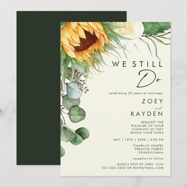 Invitación El País Sunflower Amarillo claro Aún Renovamos (Anverso / Reverso)