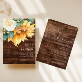 Invitación El País Sunflower Bouquet Madera Todo En Un Boda