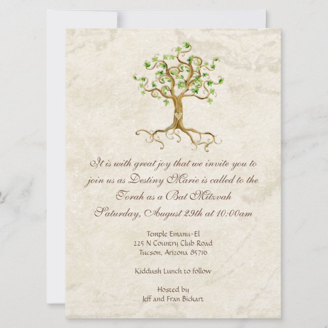 Invitación El palo Antiqued las raíces Mitzvah del árbol del (Anverso)