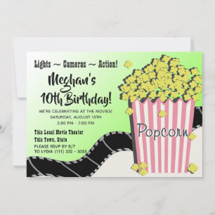 Invitación El palomitas de maíz y la película rosa y verde