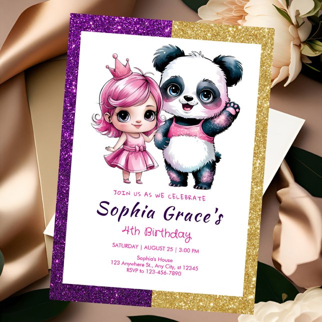 Invitación El panda lindo con cumpleaños de princesa (Subido por el creador)