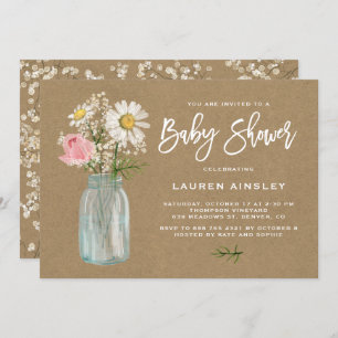 Invitación El papel Daisy Mason Jar Kraft cae en Baby Shower