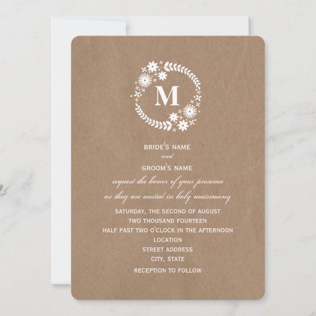 Invitación El papel de Brown inspiró la boda blanca del (Anverso)