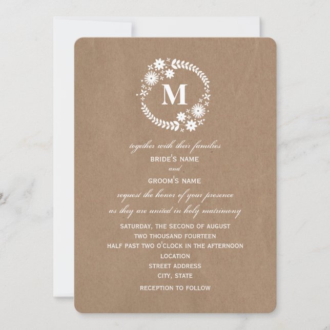 Invitación El papel de Brown inspiró la boda blanca del (Anverso)
