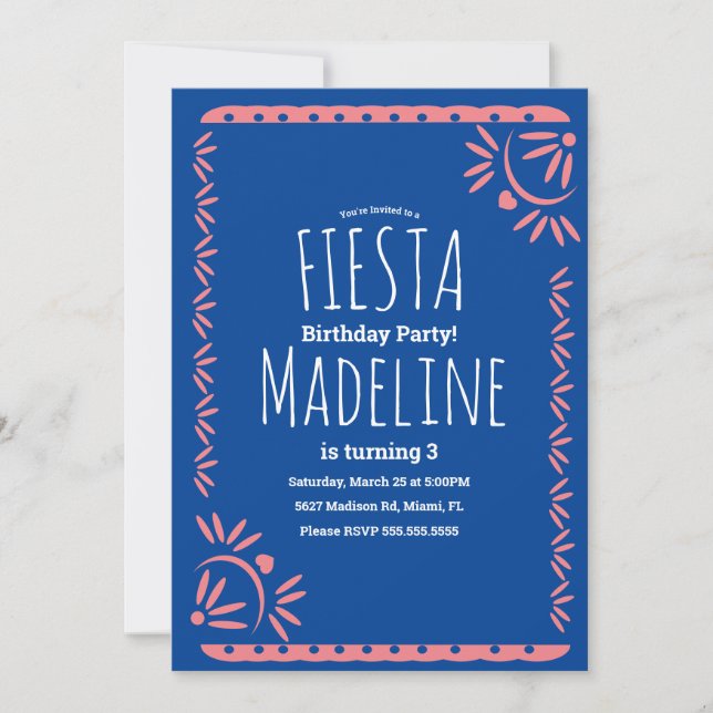 Invitación El papel picado cumpleaños mexicano Fiesta Fronter (Anverso)