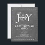 Invitación El Paquete De Joy Chalk Snowflake Winter Baby Show<br><div class="desc">Una invitación neutra para una ducha de bebé de invierno con la frase "Bundle of Joy" con un ilustracion de un copo de nieve incorporado en la letra en lugar de una "O".  El fondo es inspirado en el pizarrón.   Personalizar el texto con detalles de su ocasión.</div>