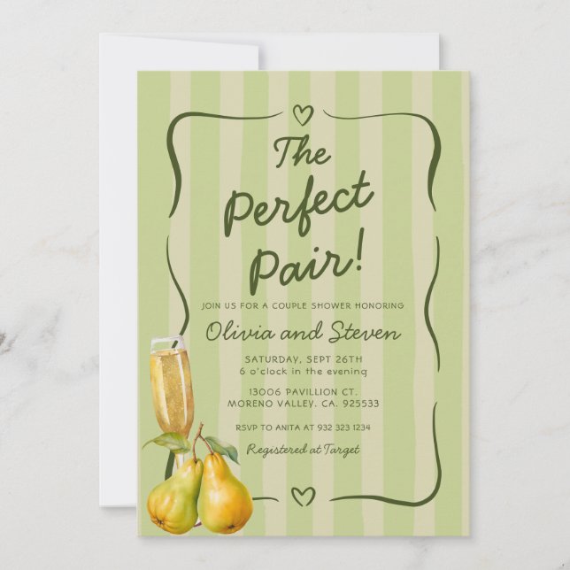 Invitación El Par Perfecto, La Ducha De Novias Temática Pear (Anverso)
