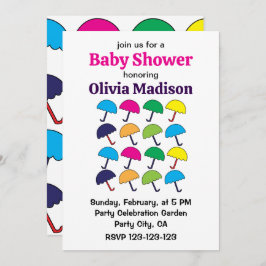 Invitación El paraguas colorido paraguas bebé niña ducha