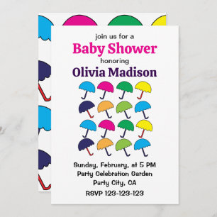 Invitación El paraguas colorido paraguas bebé niña ducha