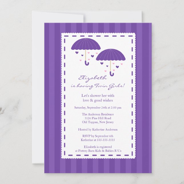 Invitación El paraguas morado tira Baby Shower (Anverso)