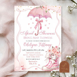 Invitación El paraguas rosado de Bow bota abril duchas bebé n