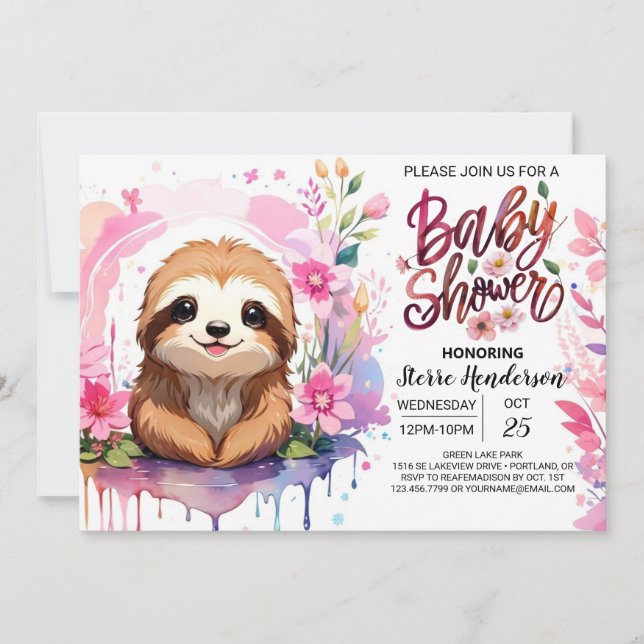 Invitación El paraíso de Baby Shower Sloth (Anverso)