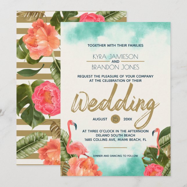 Invitación El paraíso exótico llama Boda (Anverso / Reverso)