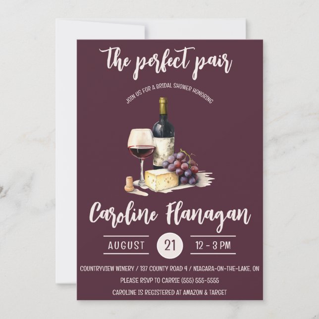 Invitación ¡El Pareja Perfecto! Ducha de novias de vino y que (Anverso)