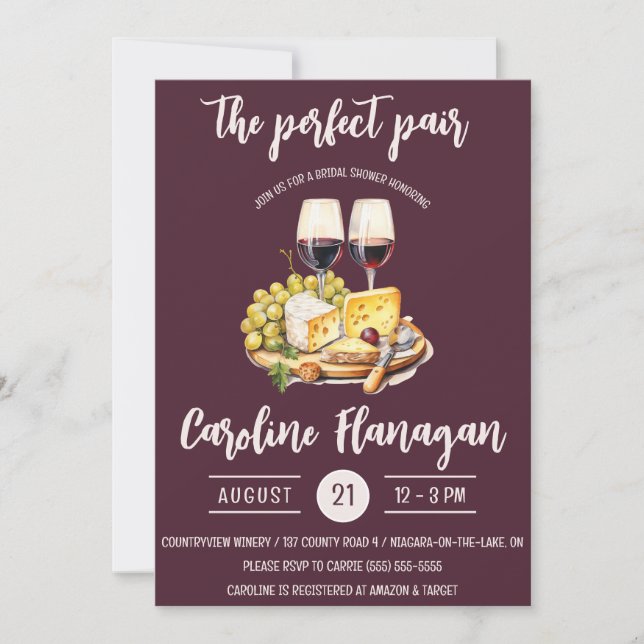 Invitación ¡El Pareja Perfecto! Ducha de novias de vino y que (Anverso)