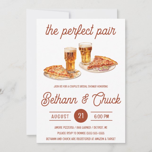 Invitación ¡El Pareja Perfecto! Pizza y ducha de novias de ce (Anverso)