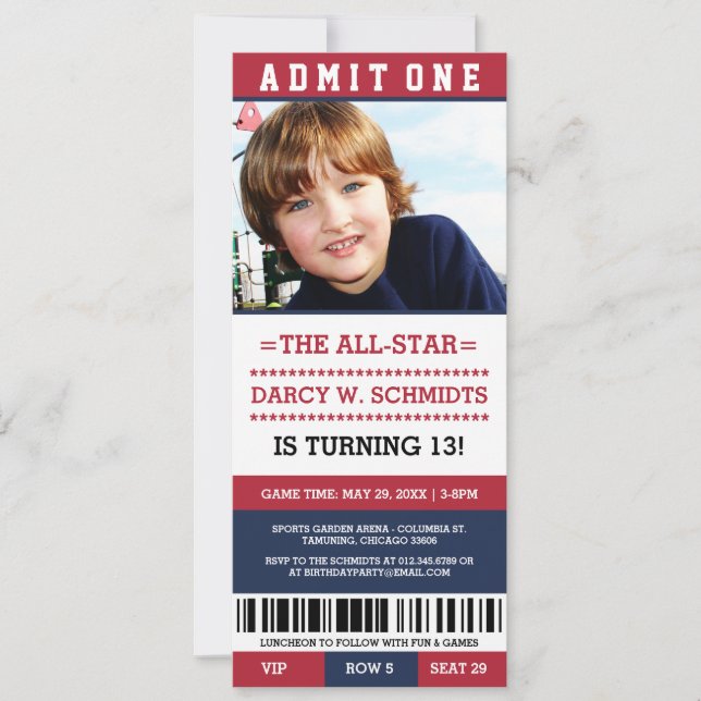 Invitación El partido de cumpleaños de Sports Ticket invita (Anverso)