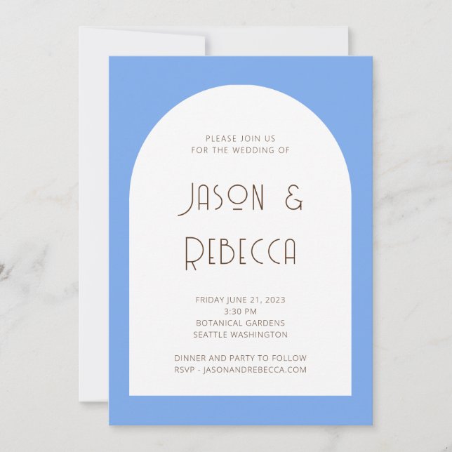 Invitación El Pastel Azul Mínimo De Moda En Un Boda (Anverso)