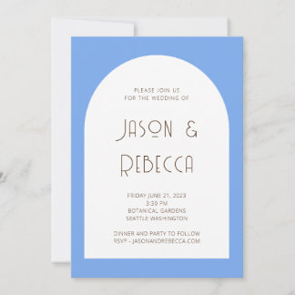 Invitación El Pastel Azul Mínimo De Moda En Un Boda