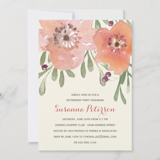 Invitación El pastel florece fiesta de retiro floral de la (Anverso)
