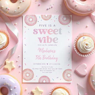 Invitación El Pastel Rosa Donut Five es un cumpleaños de vida