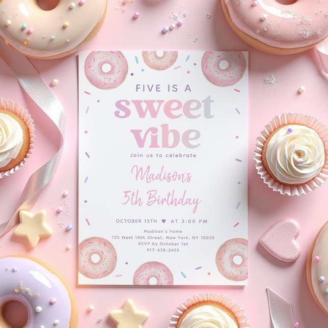 Invitación El Pastel Rosa Donut Five es un cumpleaños de vida (Subido por el creador)