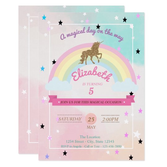 Invitación El pastel, unicornio, arco iris protagoniza la | Zazzle.es